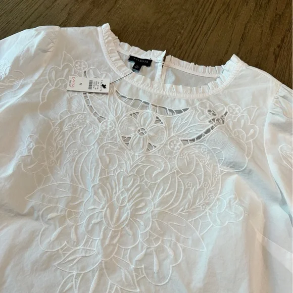 Talbots Eyelet Embroidery 3/4 Sleeve Top Size Medium White NWT! - Picture 8 of 11